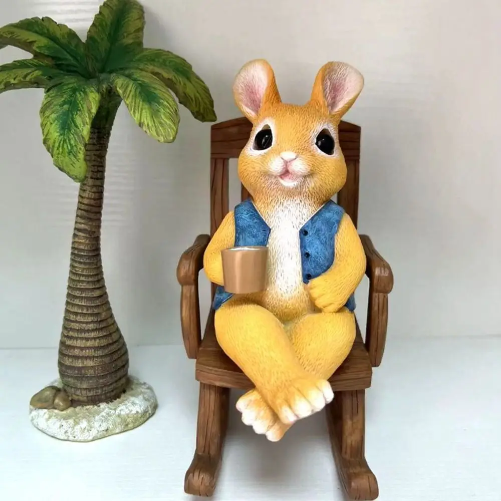 Kawaii Rabbit Rocking Chair Sculpture Cartoon Mini Bunny Resin Ornament Exquisite Durable Easter Bunny Desktop Figurine Bedroom