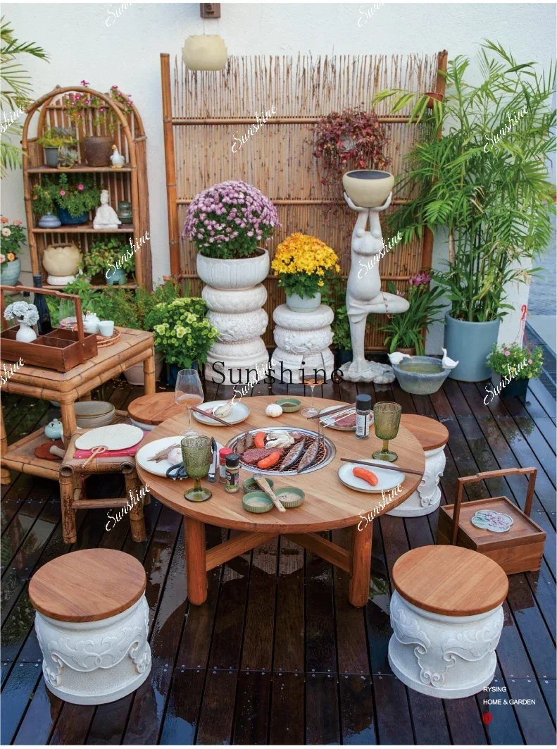 

Chinese courtyard garden arrangement outdoor tea table yard terrace decorationE