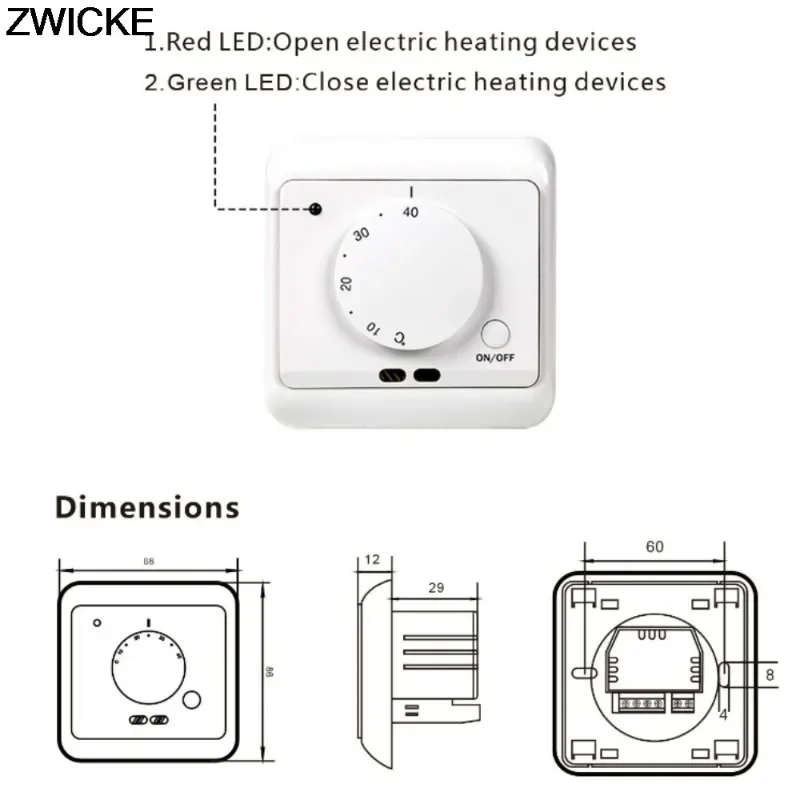 インテリジェント電気床暖房サーモスタット,機械式,手動,コントロールパネル,ハイパワー,スイッチ