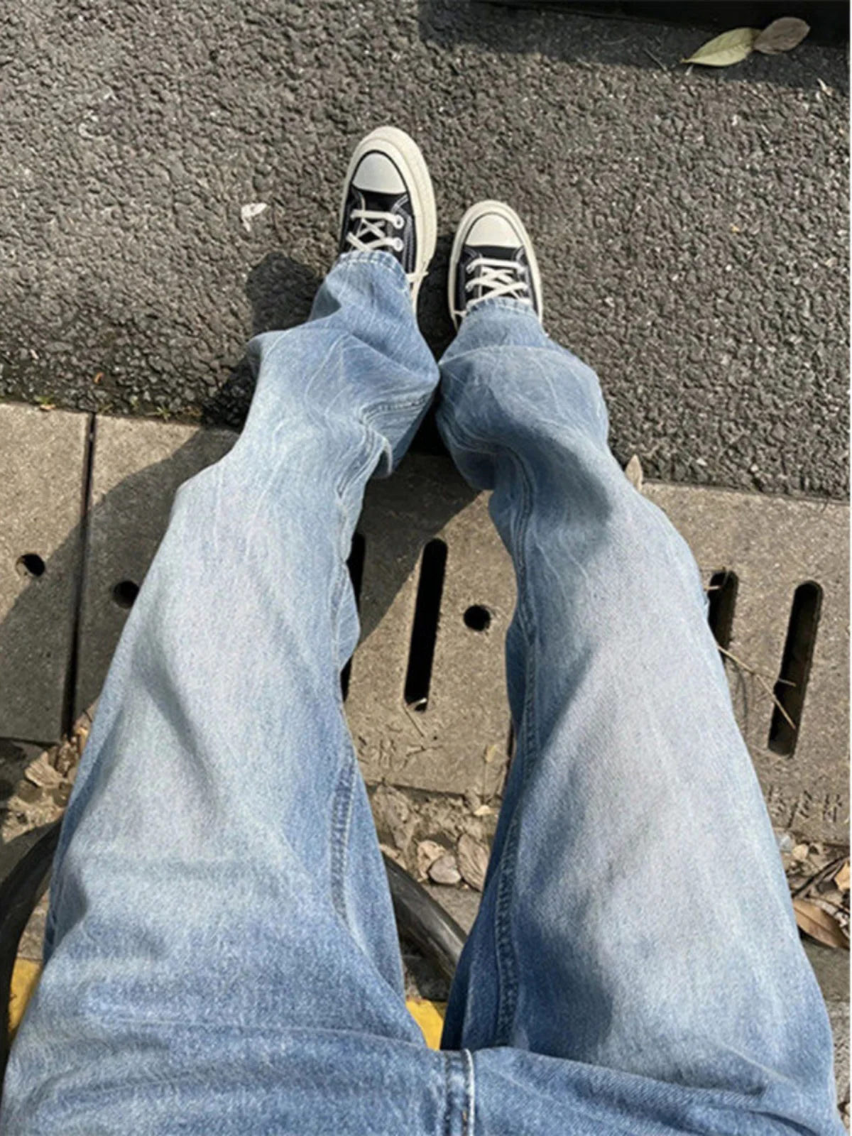 

Светло-голубые мужские джинсы Cleanfit с узором в виде молний, свободные, прямого кроя, расклешенные, в американском уличном стиле, молодежные, модные