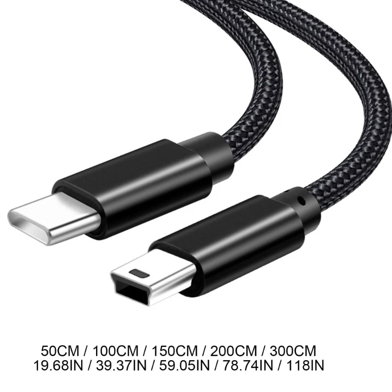 Multiple Length Type-C to Mini USB Charging Cable Cord Support Data Transmission Power Adapter Cord Wire for On-the-Go K1KF