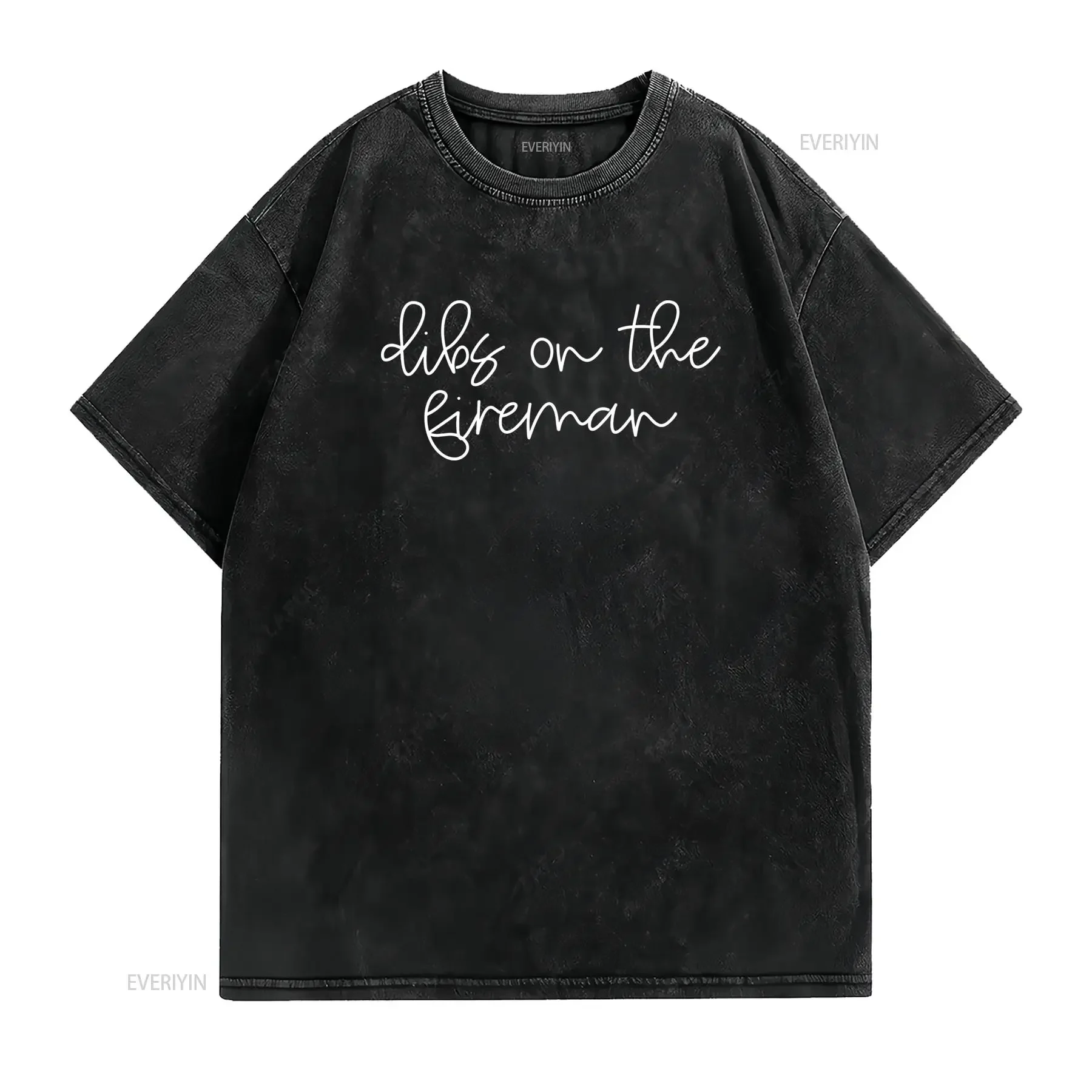 Minimalist Line Art Funny Dibs On The Fireman Slogan Print Casual T Shirt vintage Washed Top For Everyday Wear Stylish