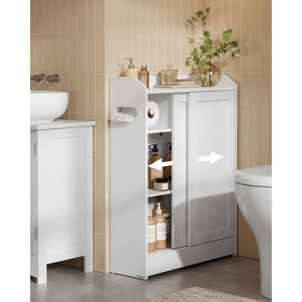 

Bathroom Cabinet Slim Bathroom Storage Cabinet Toilet Paper Holder And Brush Compartment Sliding Doors Adjustable Shelves
