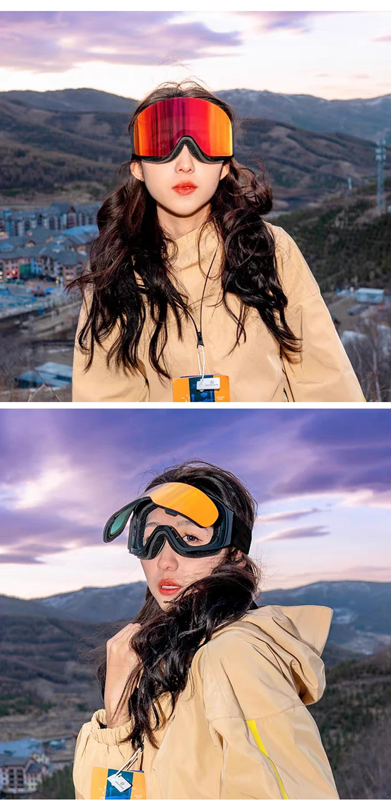 LOCLE Magnetische Skibrille Männer Frauen Doppelschichten Flip Up Snowboard Maske Skibrillen Antibeschlag OTG Motorrad Schneemobil Brille – Detail 15