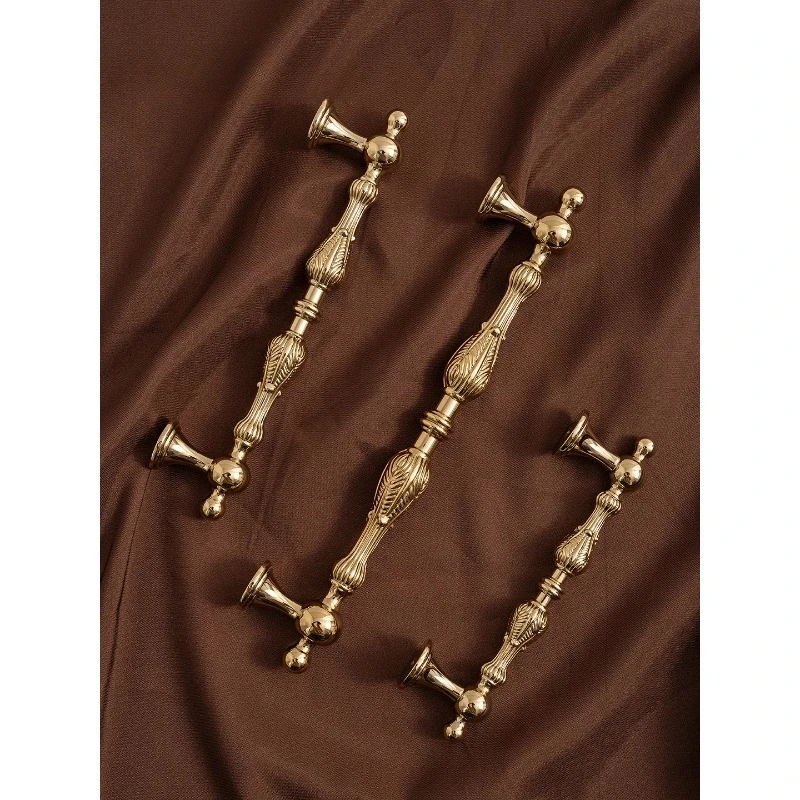 PVD Gold Solid Brass Carved Cabinet Pull 160mm Hole Spacing European Luxury Vintage Drawer Wardrobe Furniture Handle