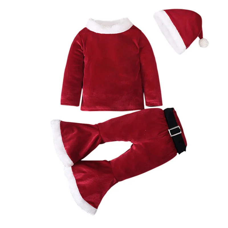 New Year Christmas Costume Kids Newborn Clothing Sets Winter Fleece Tops+Pants+Hats Baby Boys Girls Clothes Santa Claus Outfit