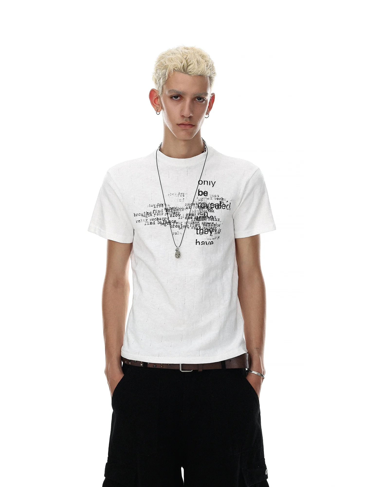 MRNEARLY American Retro Letter Print Short Sleeve T-Shirt Unisex Textured Summer New Style Versatile Casual Cotton Blend Top
