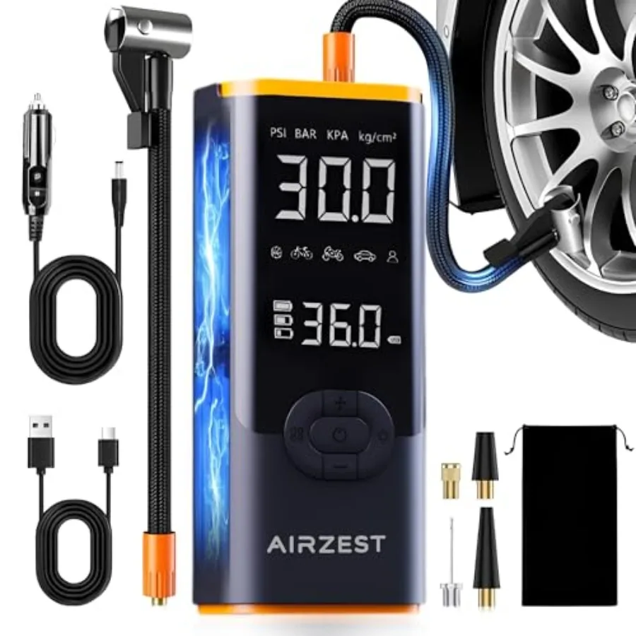 Portable Air Compressor for Car Tires Bikes Motorcycles and Inflatables 4X Faster Inflation Up to 150PSI with Auto Shutoff Feat