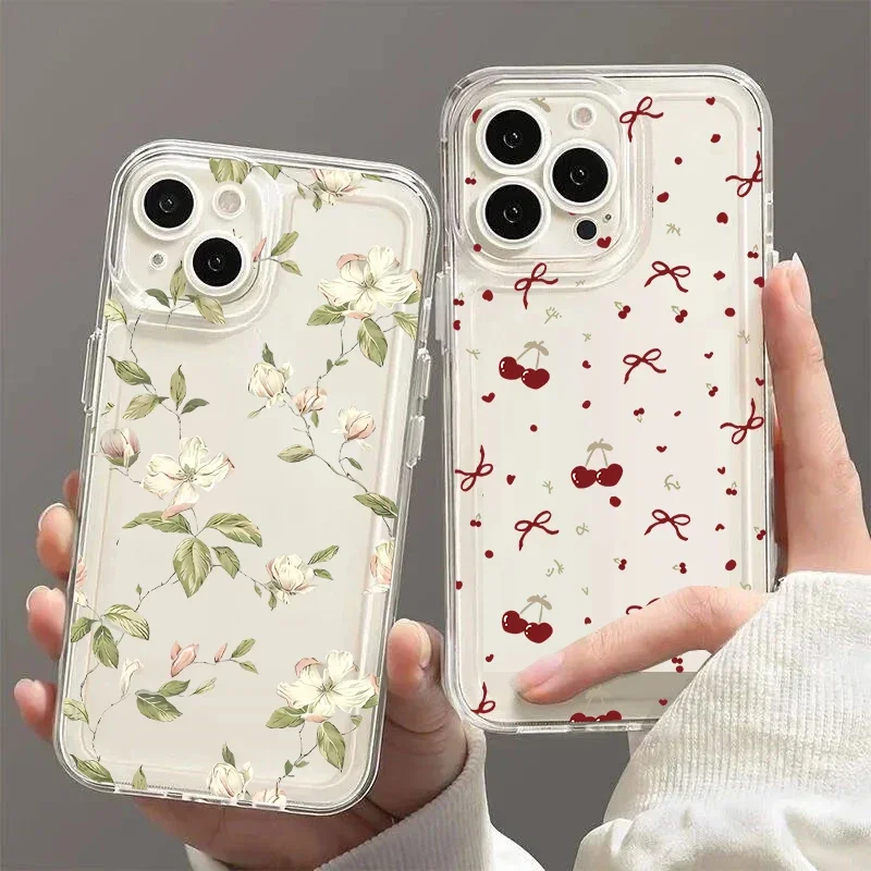 Casing Bening Ceri Busur Lucu Korea untuk Infinix Note 30 40 50 30i Hot 40 Pro 30 Play 30i 50 Smart 8 9 Tecno Spark 30C 10 20 Pro