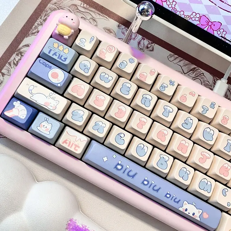 148-Key Pink Cat Theme Keycap Mda Height Pbt Full Five-Sided Sublimation Mechanical Keyboard Diy Hand Drawn Cartoon Cute Keycaps