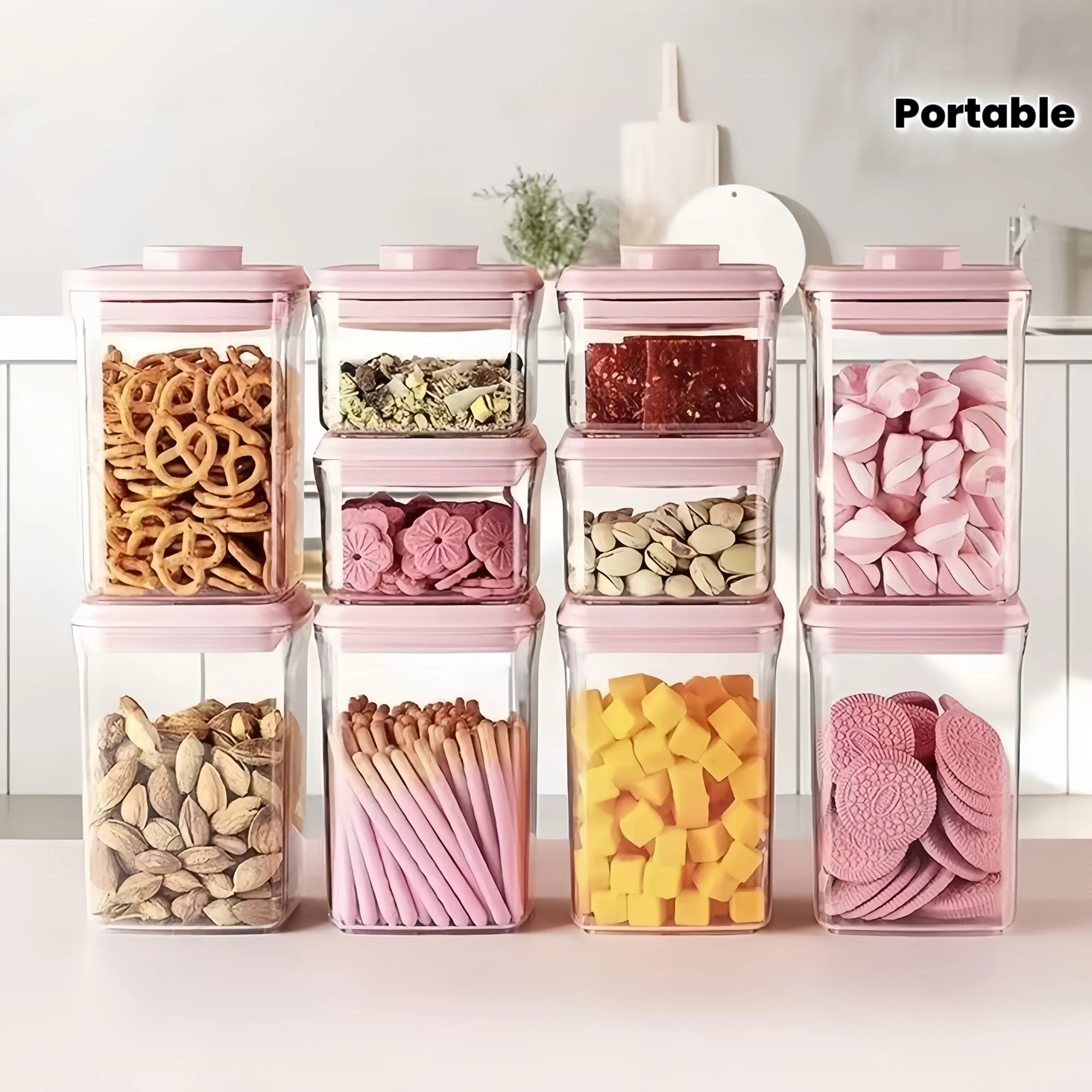 

3pcs Set (10.82oz+16.91oz+40.58oz) Portable Sealed Storage Containers | Elegant Pink High Transparency, Press-Seal Design,