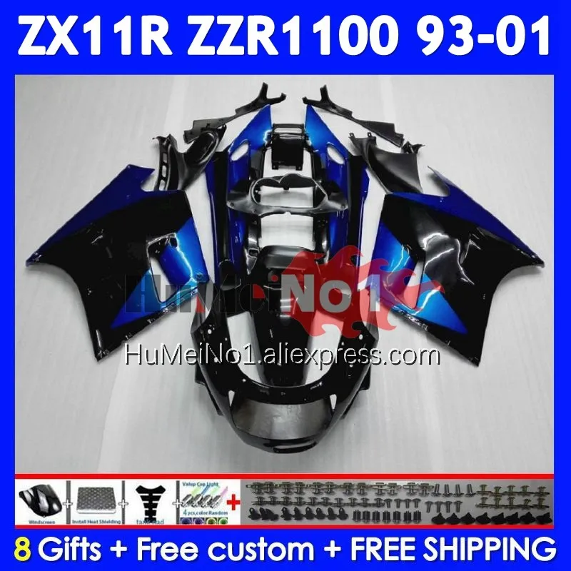 

ZZR1100 Для KAWASAKI NINJA ZX 11R ZX11 R Синий черный 93 94 95 96 97 223No.8 ZX-11R ZX11R ZZR 1100 1998 1999 2000 2001 Обтекатель