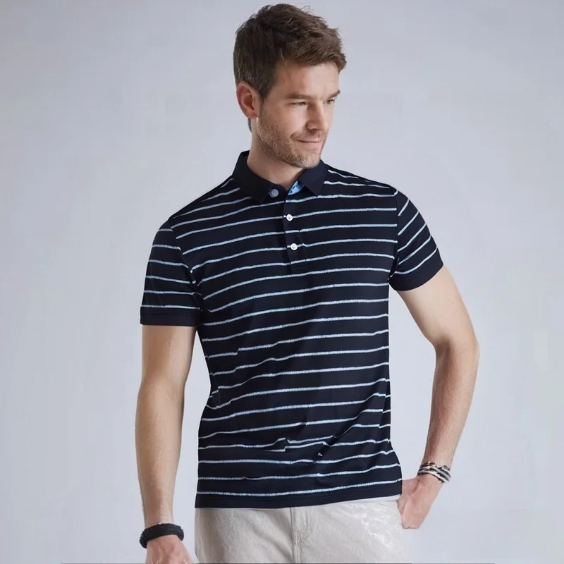 Camisa Masculina London Fog de Manga Curta Casual em Algodão Lenzing para Lazer, Moda de Verão, Estilo Empresarial e para o Dia a Dia
