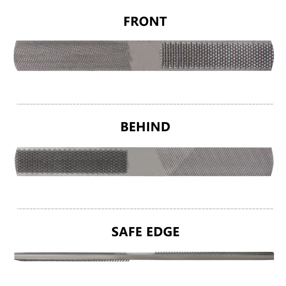 Lima multifunzionale 4 in 1, lima manuale in acciaio ad alto tenore di carbonio, con punte piatte/semicircolari e custodia Oxford nera.