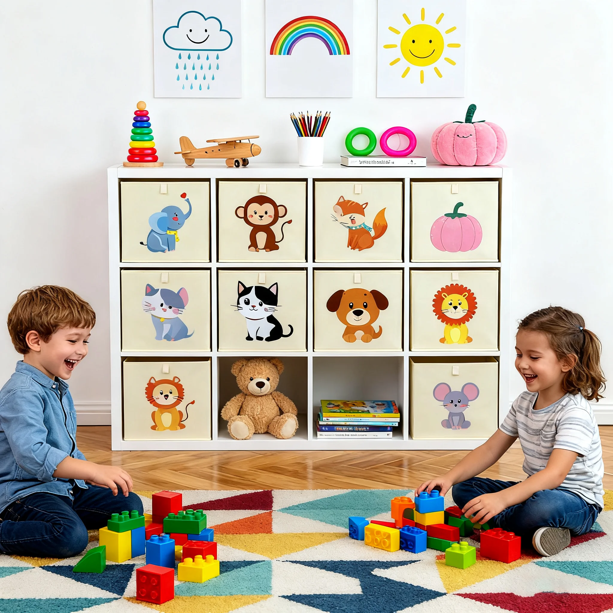 Aufbewahrungsboxen für Kinderbücher mit Cartoon-Motiven, faltbarer Oxford-Aufbewahrungskorb für Kinderzimmer, Schlafzimmer, Spielzimmer und Wohnzimmer
