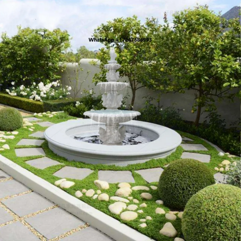 YiWei Art YWMF-029 Marble Fountain Outdoor Stone Water Fountain White Modern Diameter 3 M Customized Cover All Risks Fire