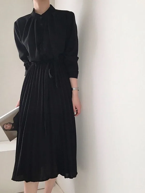 Ele mat longue longueur genou Wrap Dr femme coupe ajustée col montant simple bouton jupe trapèze Maxi Dr