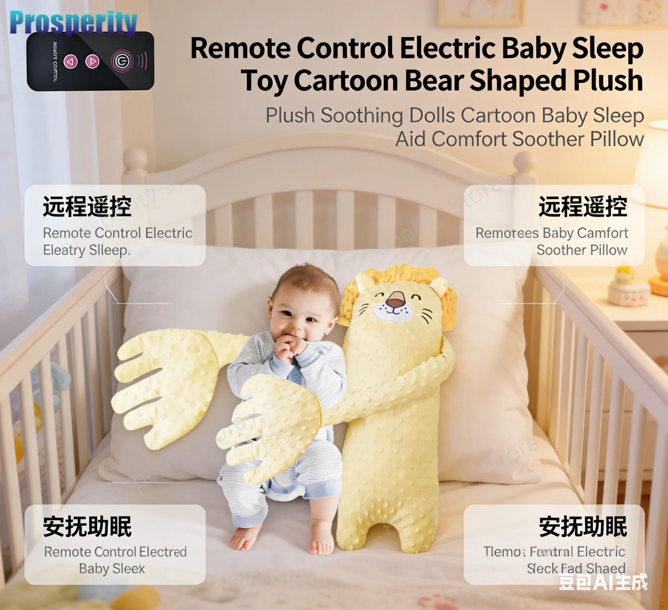 Almohada Eléctrica Relajante para Bebés con Control Remoto, Peluche de León de Dibujos Animados con Función de Palmaditas, Juguete de Ayuda para Dormir para Recién Nacidos, Calmante y Confortable