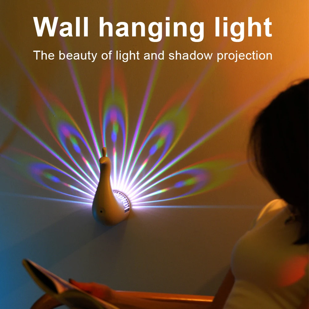 LED Peacock Projection Lamp Colorful Wall Lamp with Remote Control Atmosphere Lamp Night Light Bedside Lamp for Home Bedroom