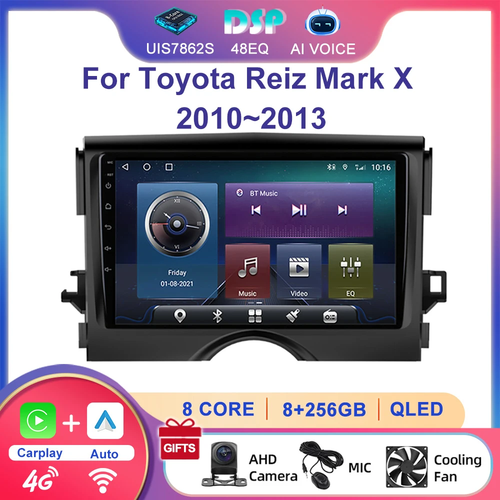 9'' GPS Navigation Android Multimedia Carplay Touch Screen Car Radio Player With BT 4G Lte DSP For Toyota Reiz Mark X 2010~2013