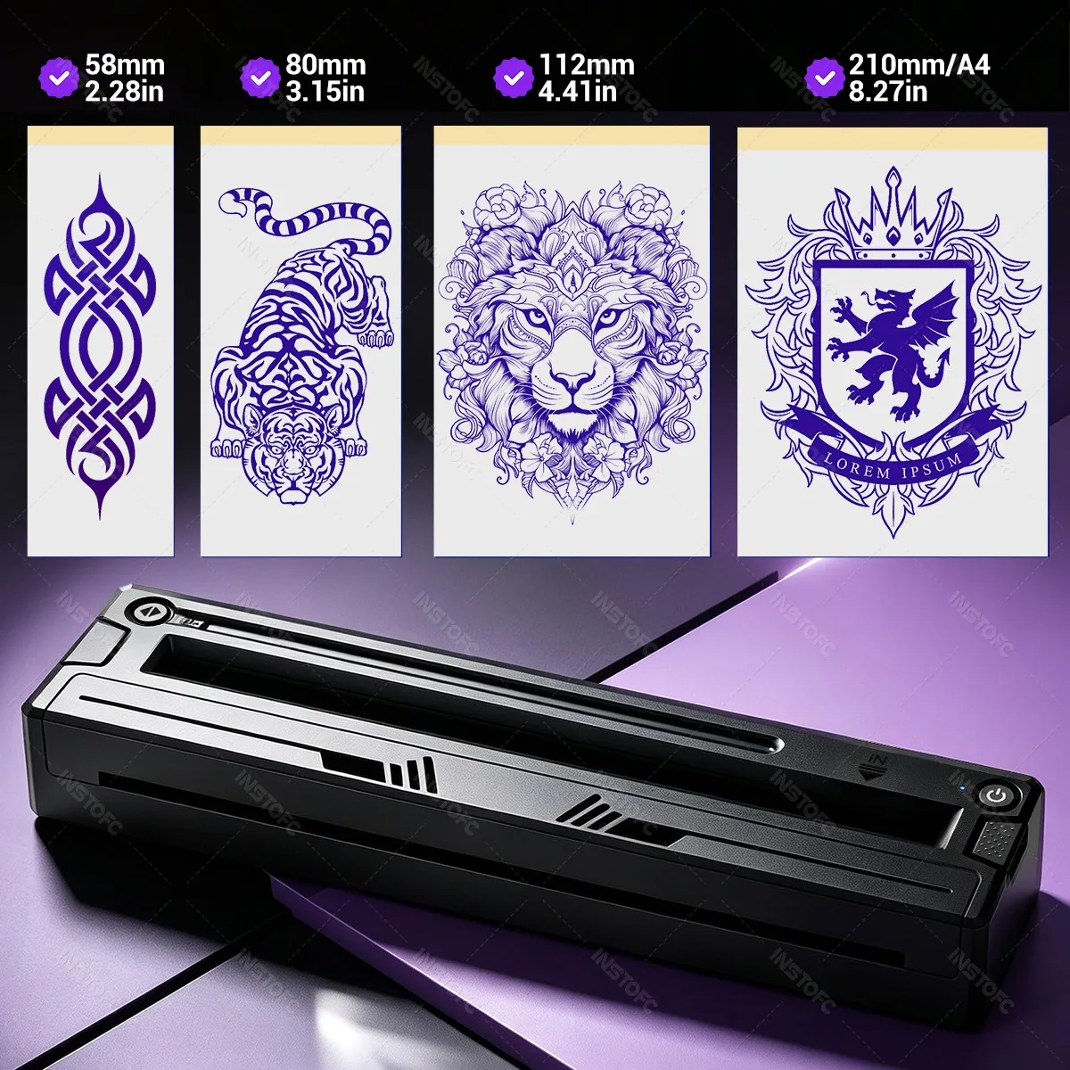Mini Portable Tattoo Printer M8 with 3 sizes of Transfer Paper-A4, 3inch, 2inch, Tattoo Stencil Printer Meets a Variety of Needs