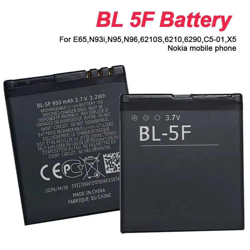 

Для Nokia BL-5F BL 5F аккумулятор N93i N95 N96 N98 C5-01 E65 6290 6210S 6210N 6710N BL5F литиевые аккумуляторы для мобильных телефонов