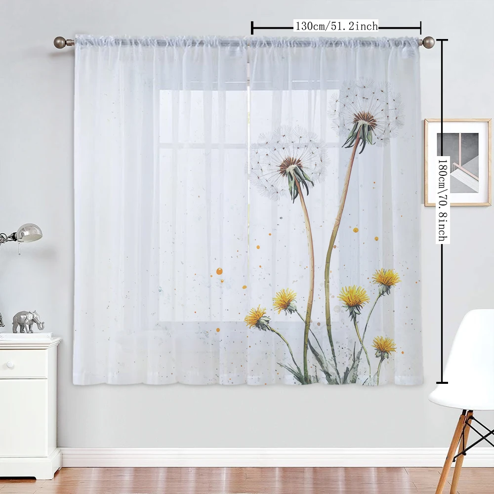 2Pcs Dandelion And Yellow Floral Print Home Decoration Window Screens Suitable For Coffee Shops, Restaurants, Bedrooms