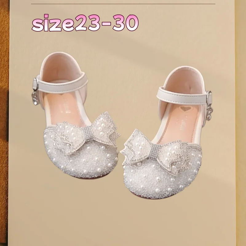 Girls' Princess Shoes Spring And Summer Sandals White Flat Dress Shoes Pearl Decoration For Kids And Teens
