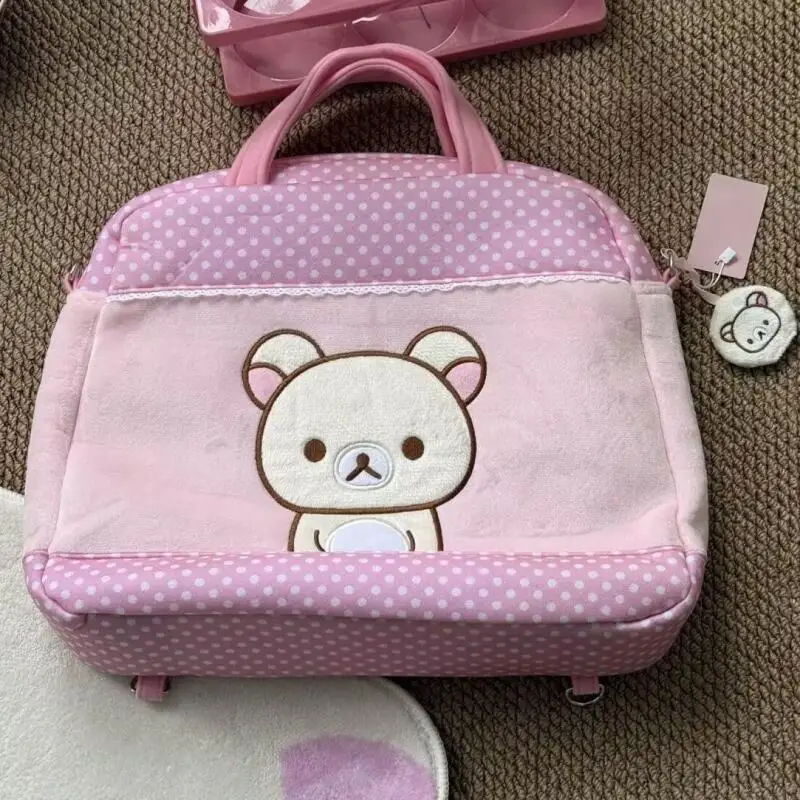 Rilakkuma Pink Polka Dot Large Size Laptop Bag Large Capacity Handheld Style Schoolbag Business Travel Storage Bag Girl Gift - view 3