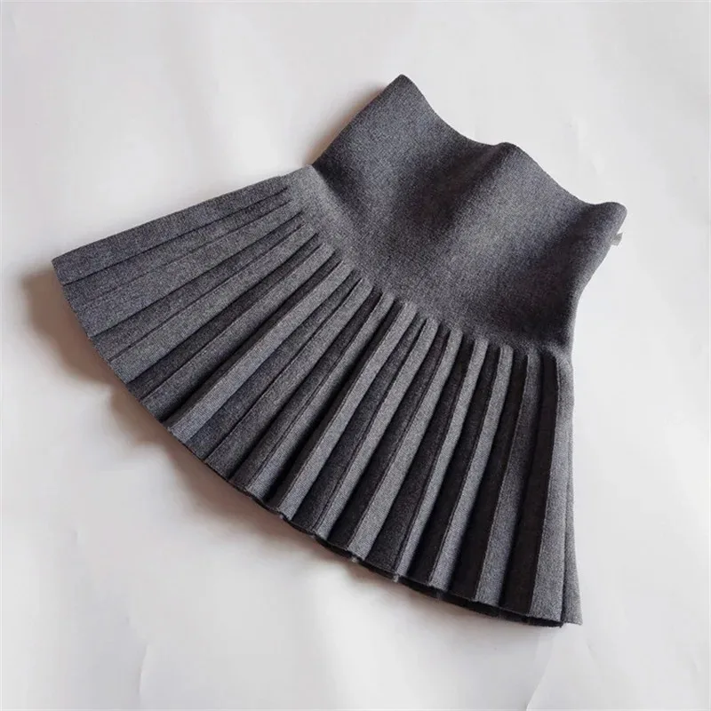Children's Skirts Autumn/Winter Girls' Skirts Children's Knitted Pleated Short Skirts High Waist Pleated Skirts Solid Color - Image 2