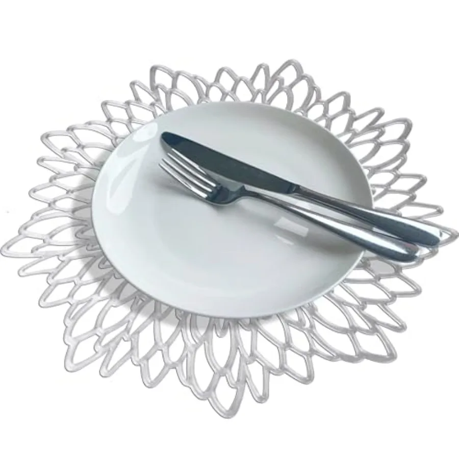 

24pcs Christmas Placemats Charger Plates Silver Round Vinyl Place Mats Set of 24 Holiday Wedding Table Decor Silver Doily Charg