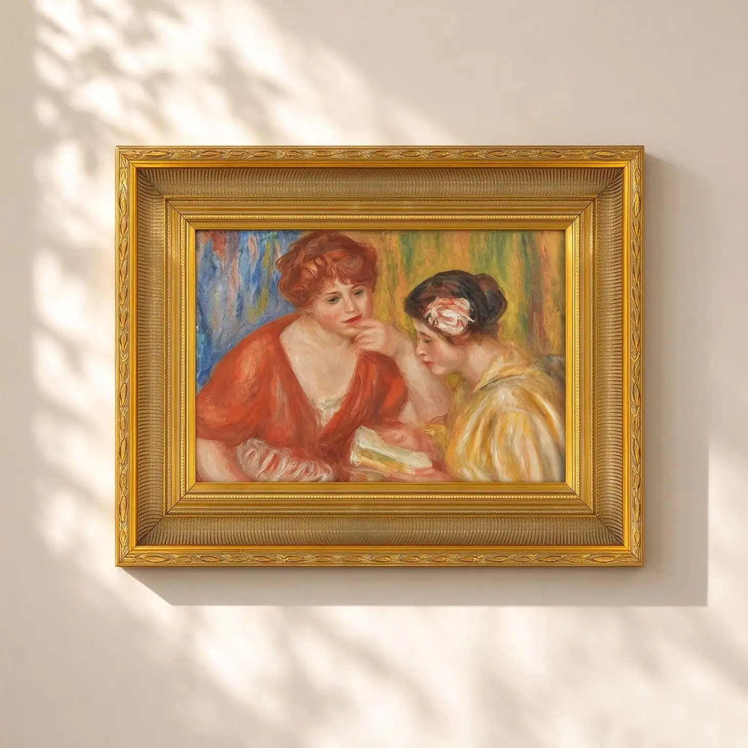 Wide Antique Gold Wood Frame, Neoclassical Radiating Fan Pattern & Leaf Carving for Oil Painting