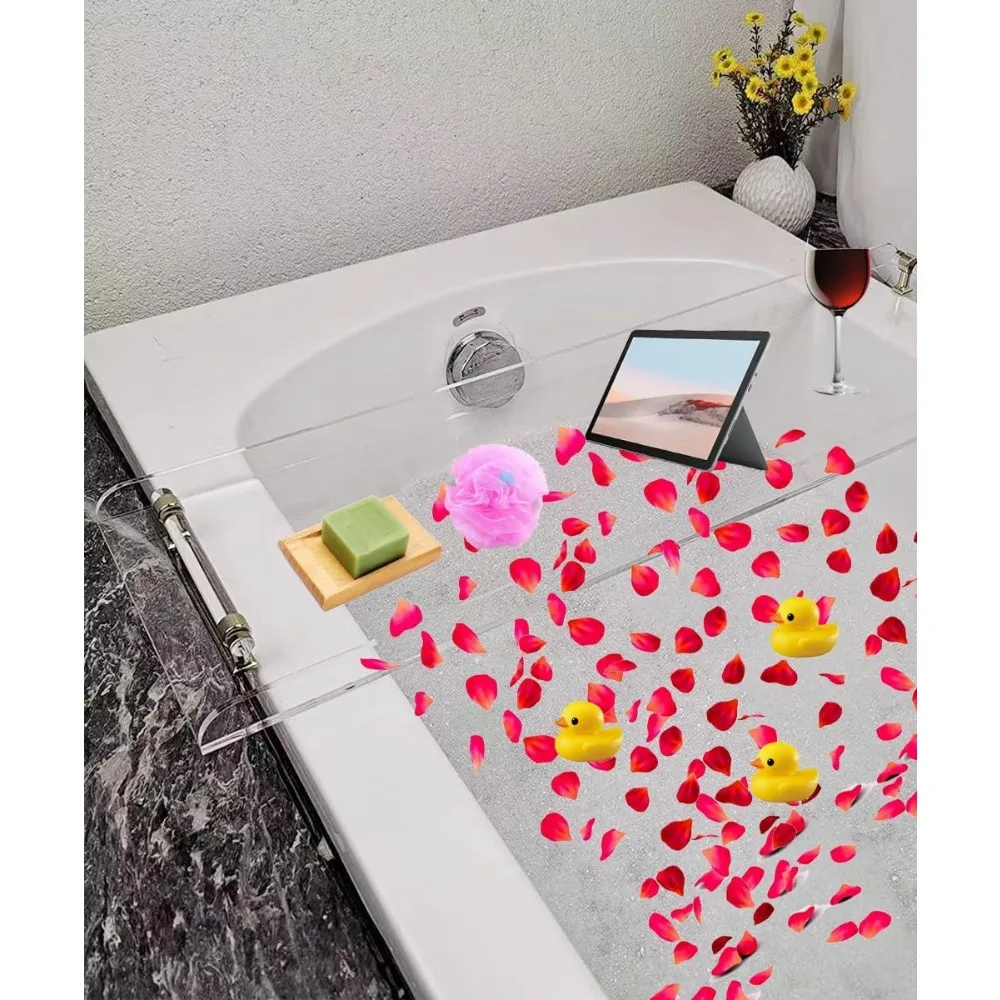 

33-дюймовый роскошный поднос для ванны с серебряными ручками — регулируемый органайзер для хранения душа для расслабляющих ванн