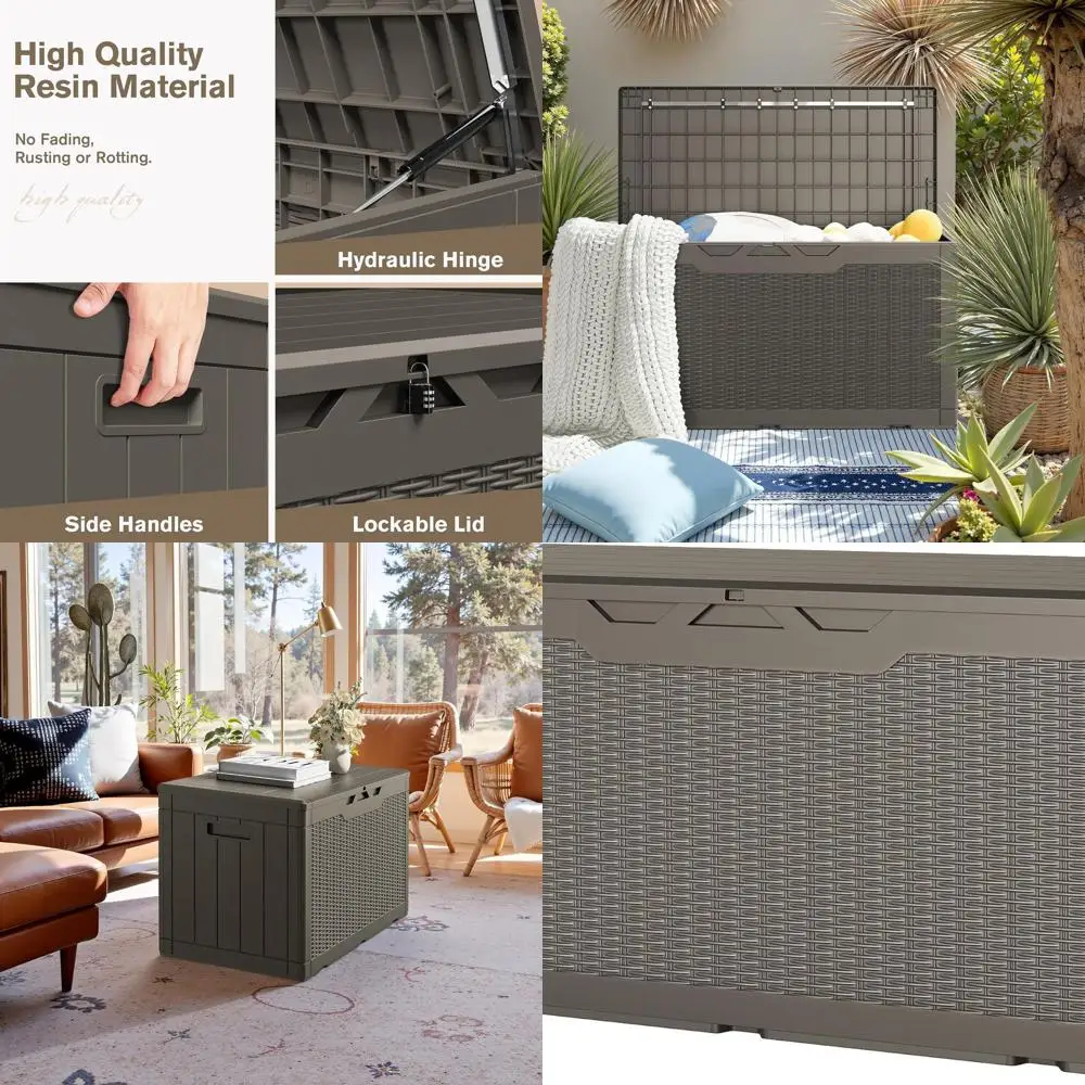 

100 Gallon Lockable Waterproof Deck Box for Outdoor Storage - Ideal for Garden Tools and Cushions (Light Brown)