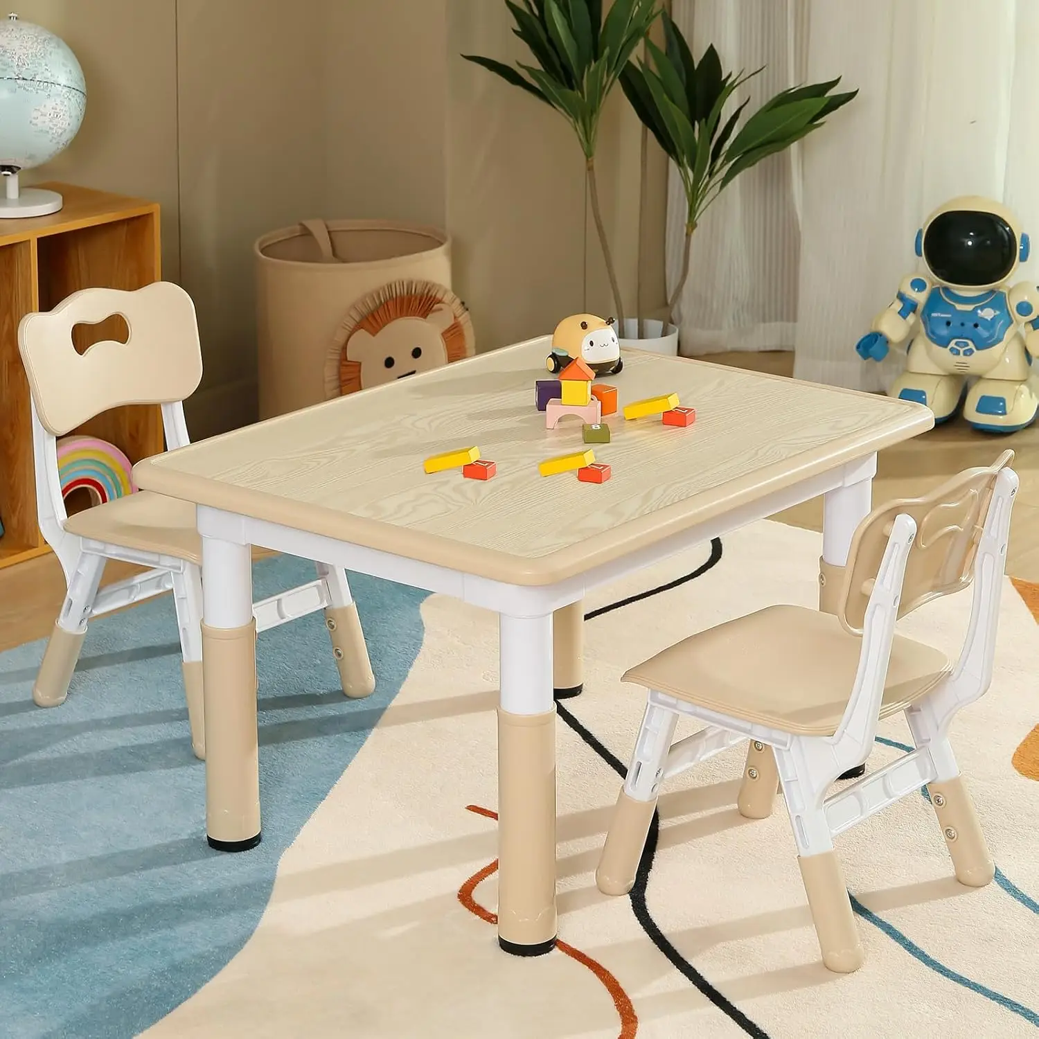 Juego de mesa y 2 sillas para niños pequeños, juego de mesa y silla para niños pequeños, altura ajustable, 31,5 ''L x 23,6'' W