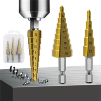 AB34-Step Drill Bit 6Pcs Hss Step Drill Bit Set Cone Hole Cutter Taper Metric Nitriding Hex Core Drill Bits Gold