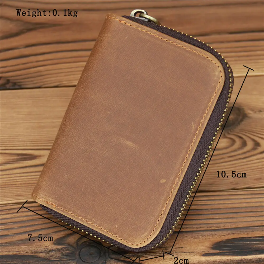Retro VIP ID Bank Credit Card Holder Zipper Organ Wallet Slim Small Cards Cases Crazy Horse Genuine Leather Mens Card Bag