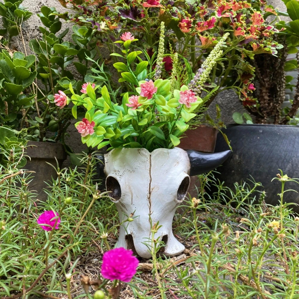 Bullenkopf-Blumentopf für den Außenbereich, kreativer Retro-Bullenkopf-Blumentopf aus Kunstharz, Dekoration für Haus und Garten, Pflanzgefäß. – Detail 4