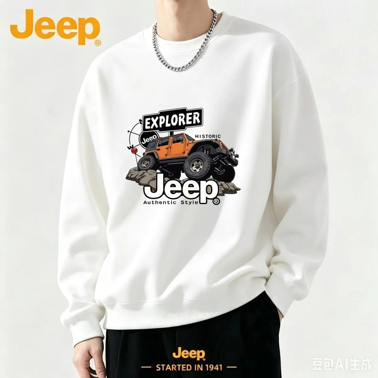 2026 New Jeep Men's Crew Neck Sweatshirt, Casual Printed Long Sleeve Top, Suitable for Spring, Summer and Autumn — купить у AliExpress WW