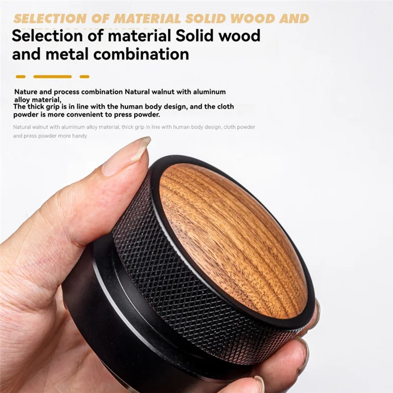 

Self-Adaptive Height Tamper Stainless Steel Adjustable Depth Calibrated Coffee Distributor Solid Wood Elastic Tamper 51Mm