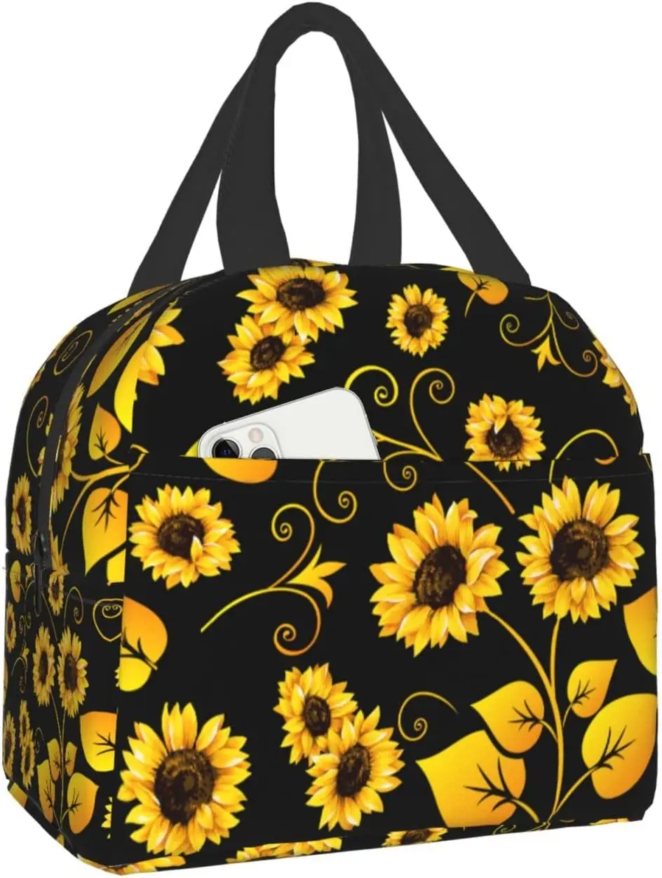 Sunflower Insulated Lunch Bag for Women Men Washable Cooler Tote Bag Reusable Lunch Box Lightweight for Office Work Picnic Beach