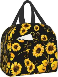 Bolsa de almuerzo con aislamiento de girasol para mujeres y hombres, bolsa de mano térmica lavable, fiambrera reutilizable, ligera para trabajo de oficina, picnic, playa