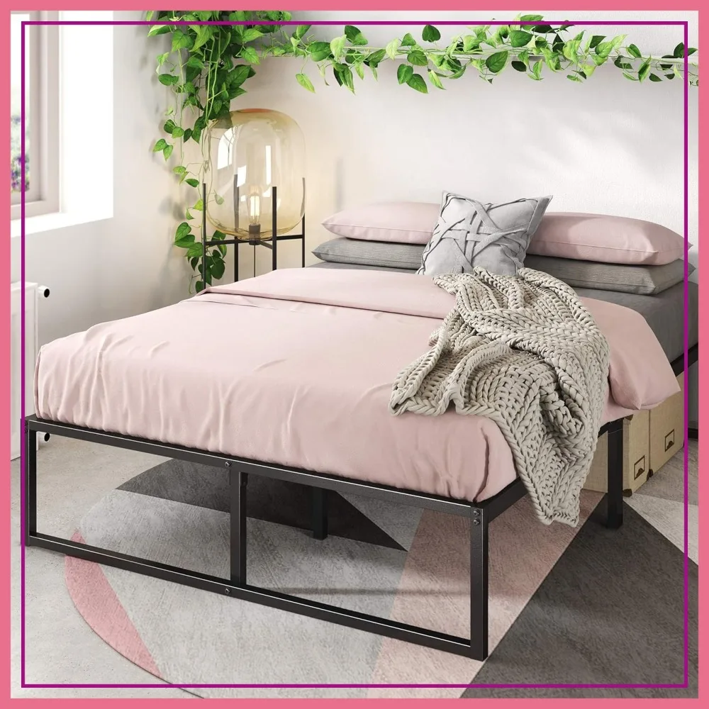 

14 Inch Platform Bed Frame with Steel Slat Support, Full Size, Black, No Box Spring Needed