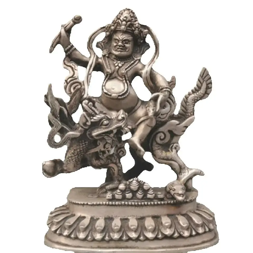 Metal bronze statue Tibetan silver 14cm Tibetan Buddhism The White God of Wealth a lotus blossom Dragon Subduing Heavenly God