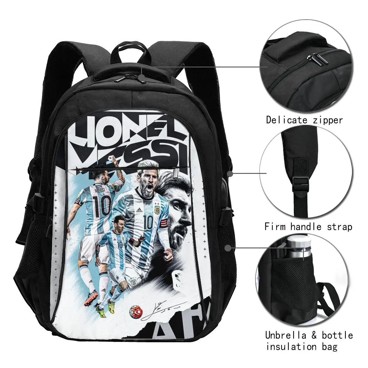 Football Player 10 Messi Soccer Travel Laptop Backpack, Business Water Resistant Backpack with USB Charging Port, College Bag