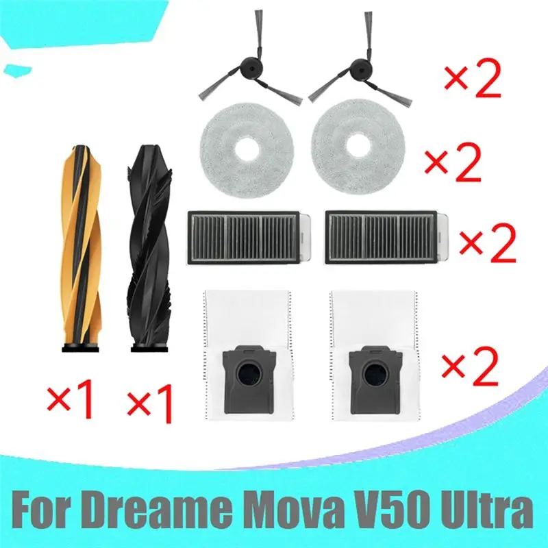 

A40Z-For Dreame Mova V50 Ultra Vacuum Parts Main Roller Side Brush HEPA Filter Mop Cloth Dust Bag Kit