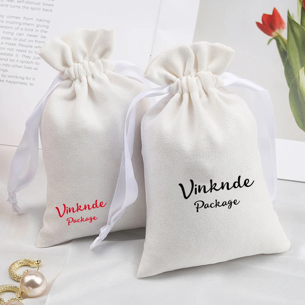 

Персонализированный логотип, белая, черная бархатная фланелевая упаковка для ювелирных изделий, подарочные пакеты, сумки для сережек, косметическая свадебная сумка для хранения