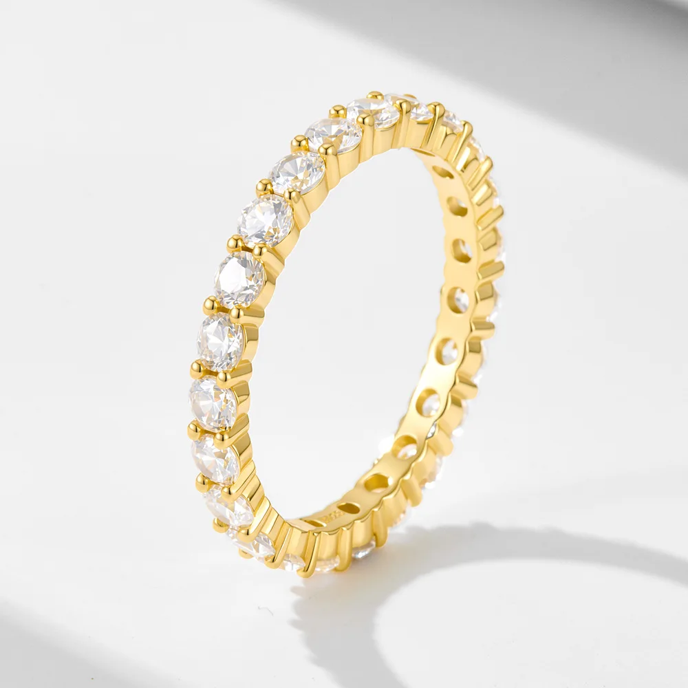 Dave&di S925 Pure Silver Full Circle Diamond Single Row Zircon Ring For Women European & American Cross-border Fashion Classic