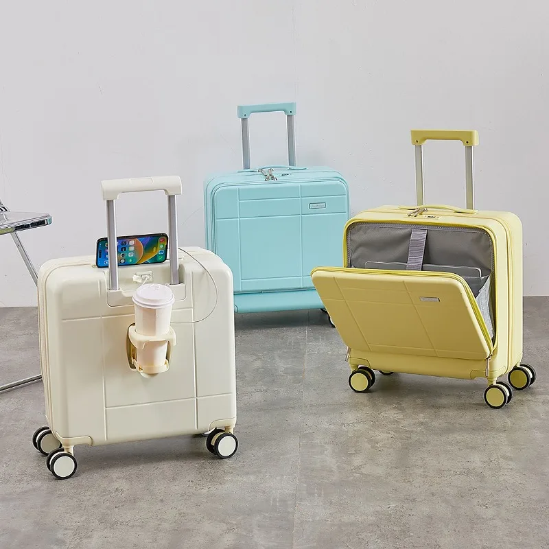 

Чемодан с жестким корпусом и фронтальным открытием, 18 дюймов, бесшумные колеса, замок TSA, телескопическая ручка, набор для путешествий, дорожная сумка, Maletas