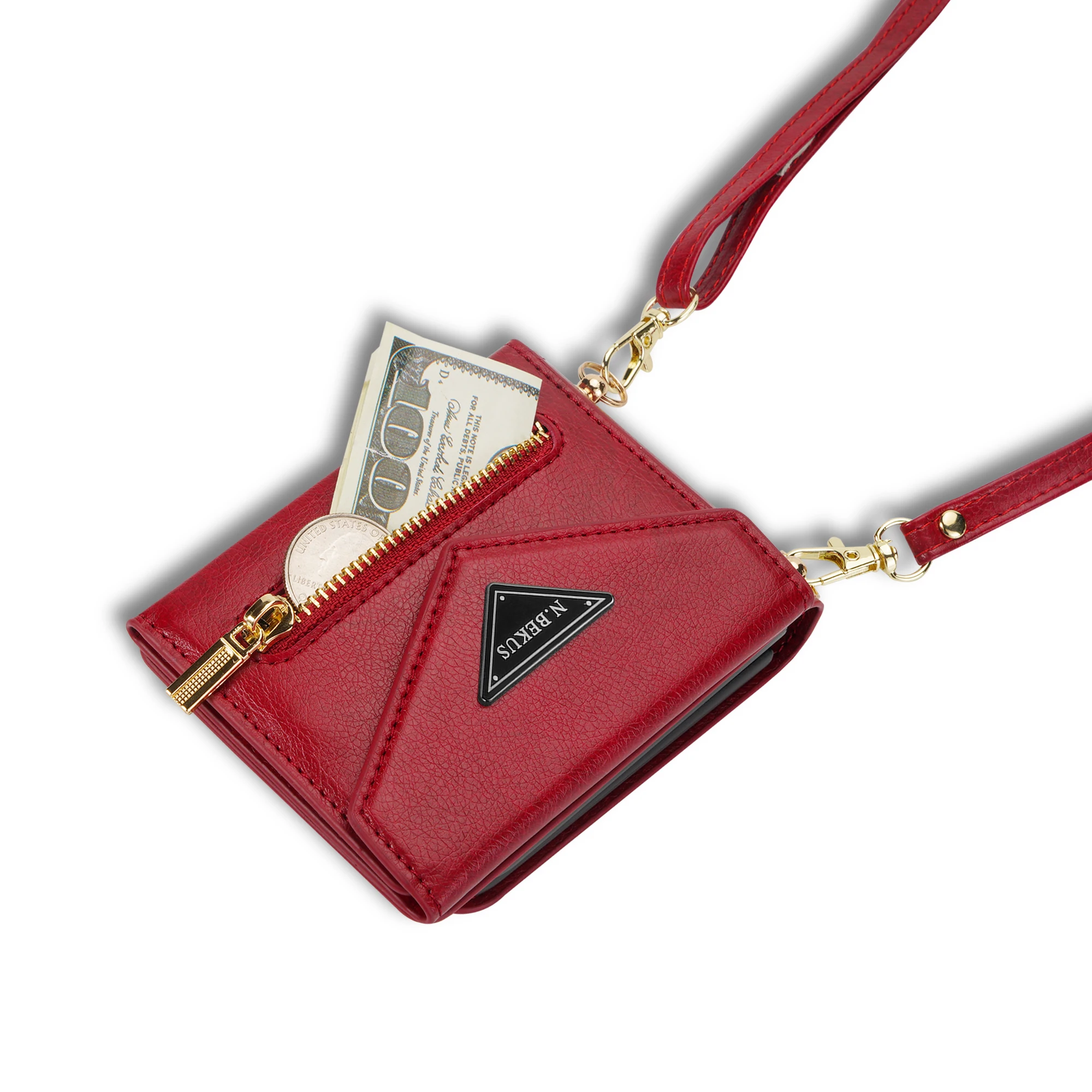 Crossbody محفظة جلدية قضية الهاتف لسامسونج غالاكسي Z Flip 7 6 5 4 3 5G Flip7 Flip6 محفظة بطاقات حامل الحبل حزام غطاء #3